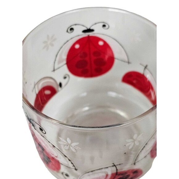 Vintage Clear Drinking Glass w/ Handpainted Ladybug & Floral Design - Picture 5 of 6